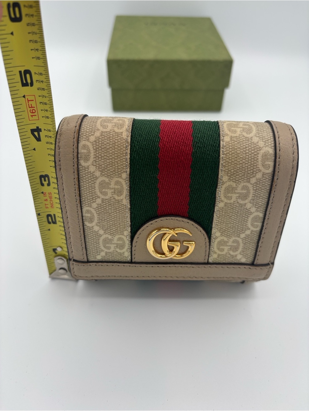 Gucci Ophidia GG Supreme Bifold Wallet- Beige/White with Green-Red Web Stripe - Picture 12 of 16